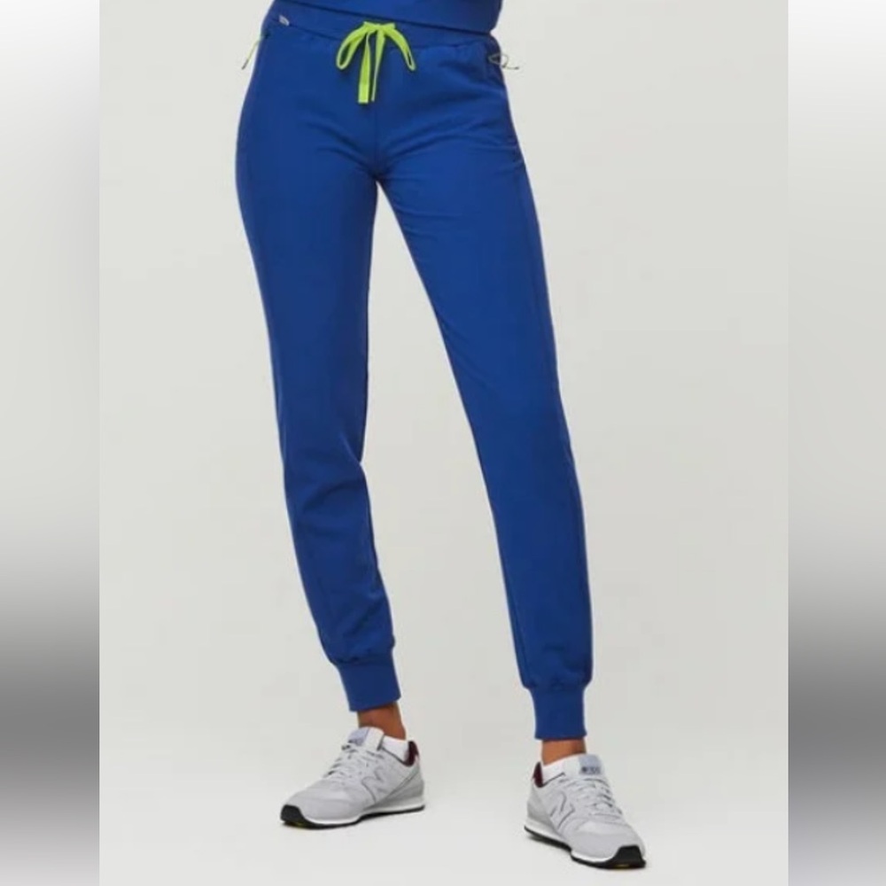 Blue Jogger Pants with Green Drawstring